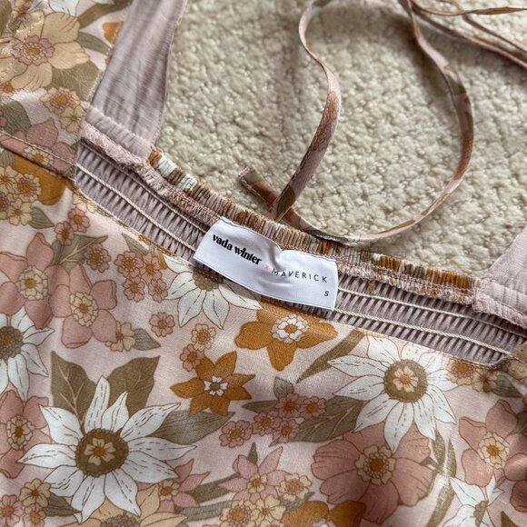 Vada Winter X Maverick Blythe Mini Dress Shimmering Floral Tan/Orange Size S - Picture 5 of 7